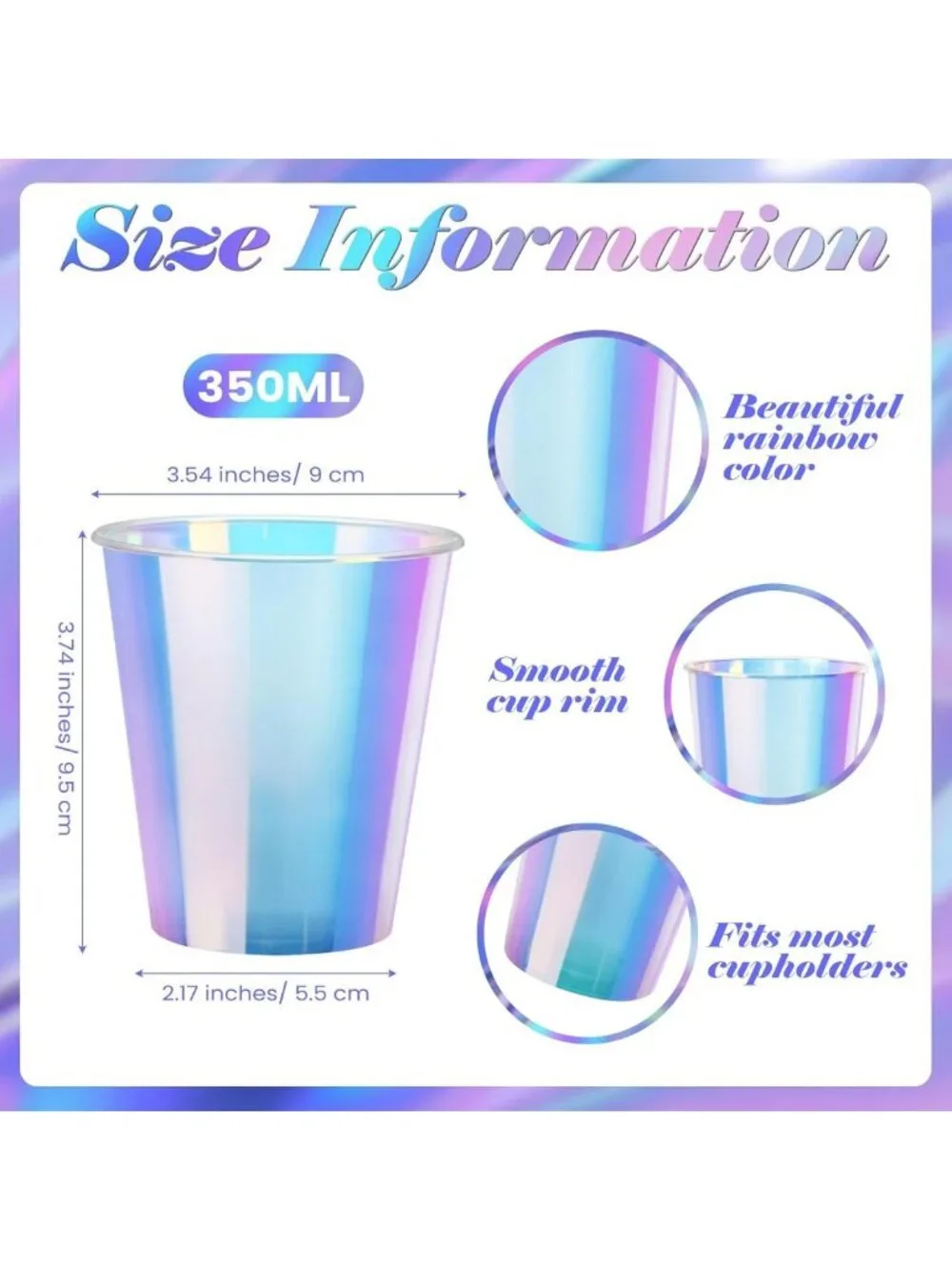 100 Pcs Iridescent Holographic Plastic Cups - Shiny Neon for Parties & Events